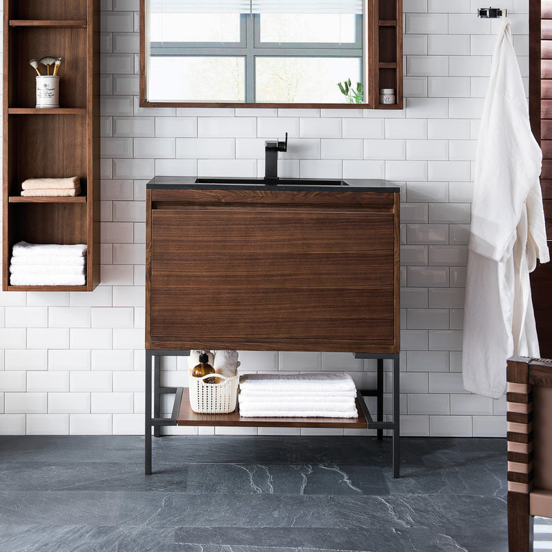 31.5" Mantova Single Bathroom Vanity, Mid-Century Walnut w/ Matte Black Base