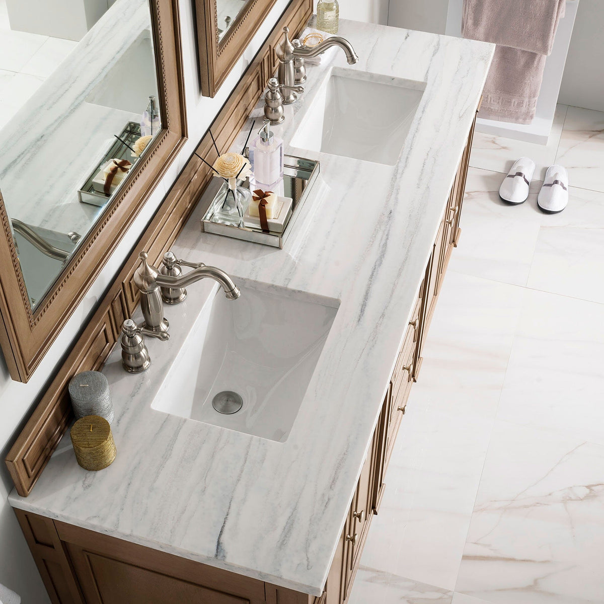 72" Bristol Double Bathroom Vanity, Whitewashed Walnut - vanitiesdepot.com
