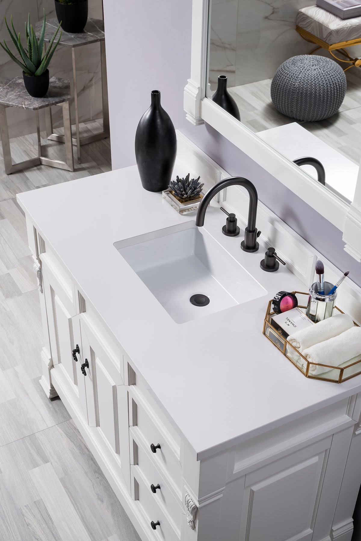 48" Brookfield Single Bathroom Vanity, Bright White w/ White Zeus Quartz Top