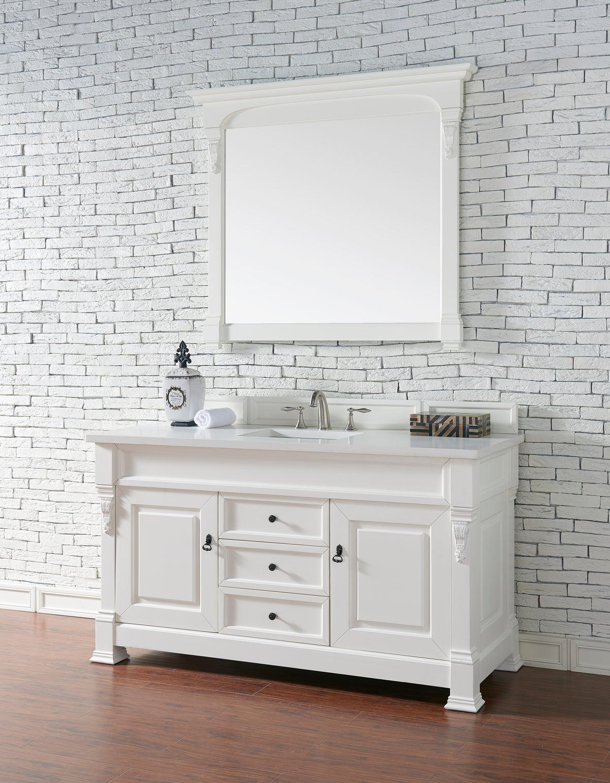 60" Brookfield Single Bathroom Vanity, Bright White w/ White Zeus Quartz Top