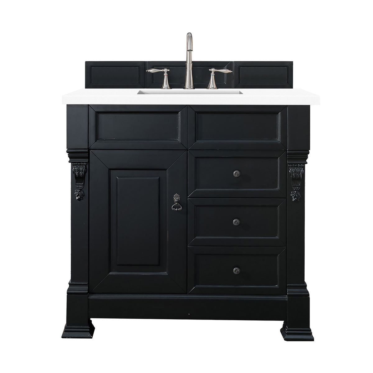36" Brookfield Single Bathroom Vanity, Antique Black w/ White Zeus Quartz Top
