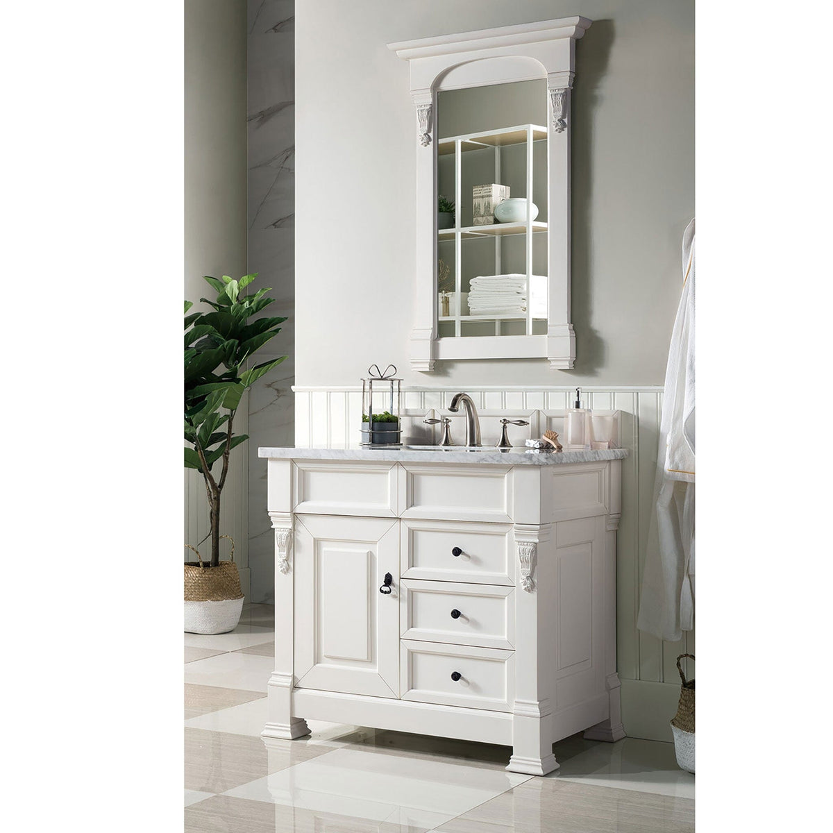 36" Brookfield Single Bathroom Vanity, Bright White w/ White Zeus Quartz top