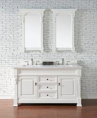 60" Brookfield Double Bathroom Vanity, Bright White w/ White Zeus Quartz Top