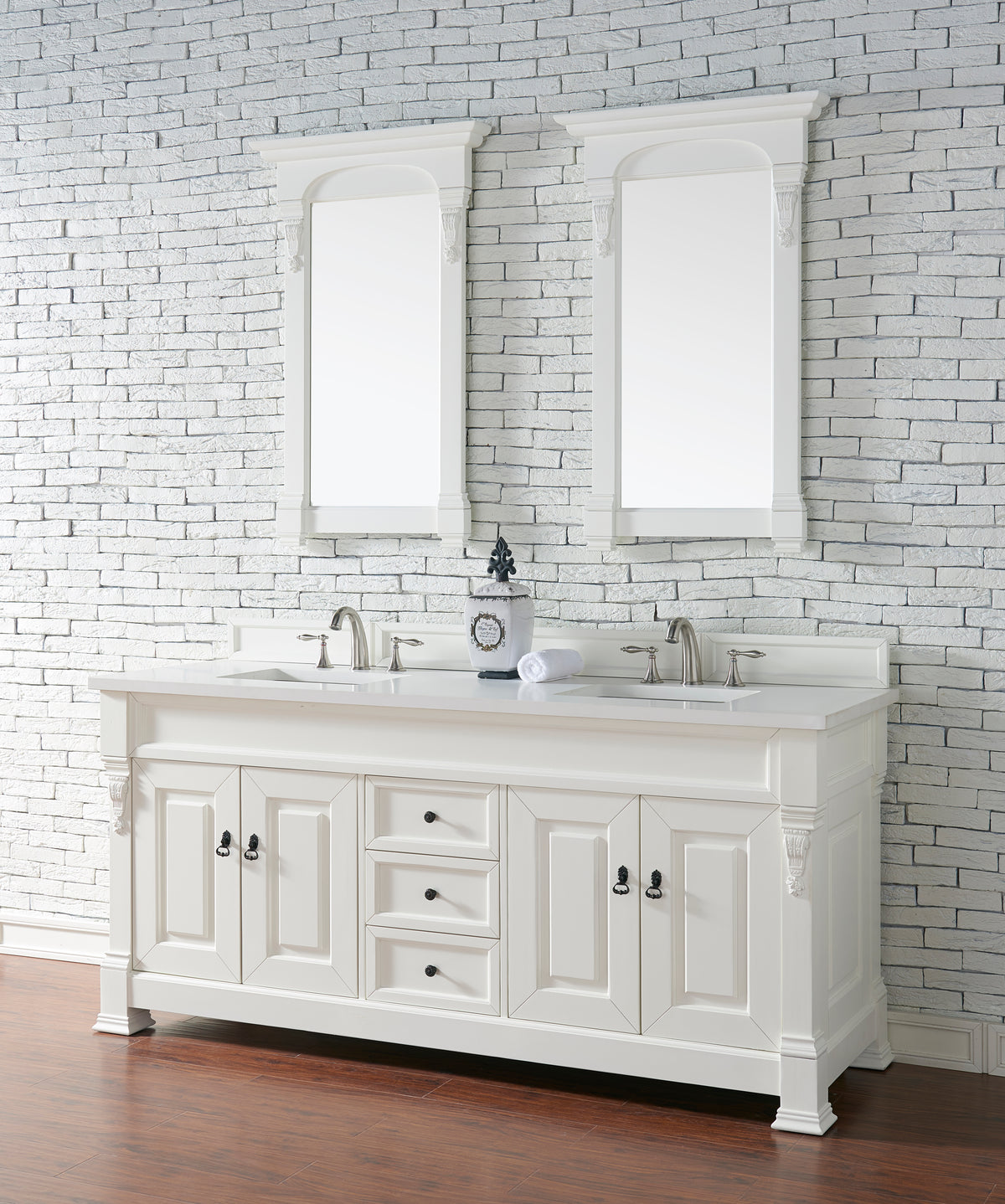 72" Brookfield Double Bathroom Vanity, Bright White w/ White Zeus Quartz Top