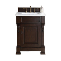 26" Brookfield Single Bathroom Vanity, Burnished Mahogany w/ White Zeus Quartz Top