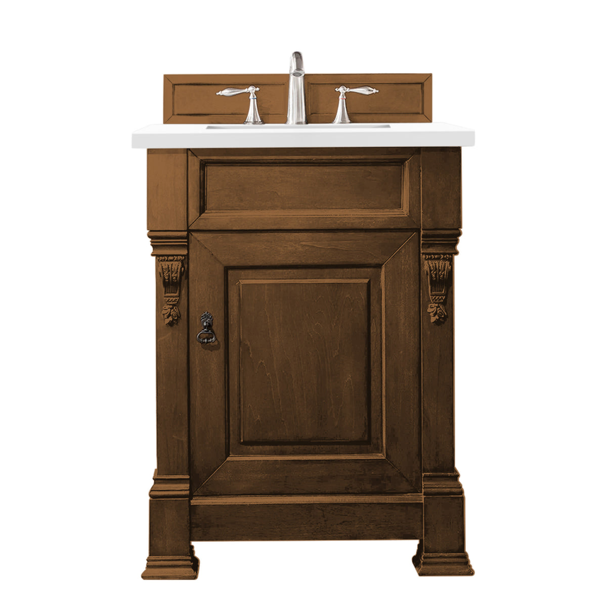 26" Brookfield Single Bathroom Vanity, Country Oak w/ White Zeus Quartz Top