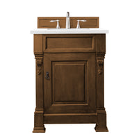 26" Brookfield Single Bathroom Vanity, Country Oak w/ White Zeus Quartz Top