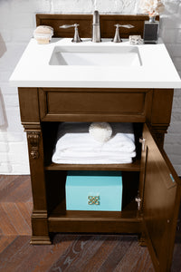 26" Brookfield Single Bathroom Vanity, Country Oak w/ White Zeus Quartz Top