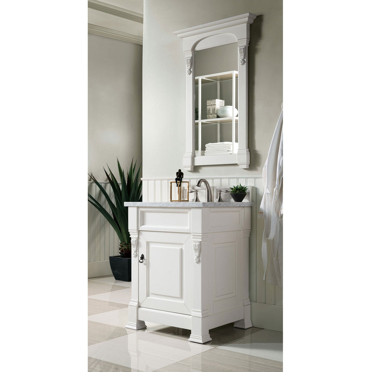 26" Brookfield Single Bathroom Vanity, Bright White w/ White Zeus Quartz Top