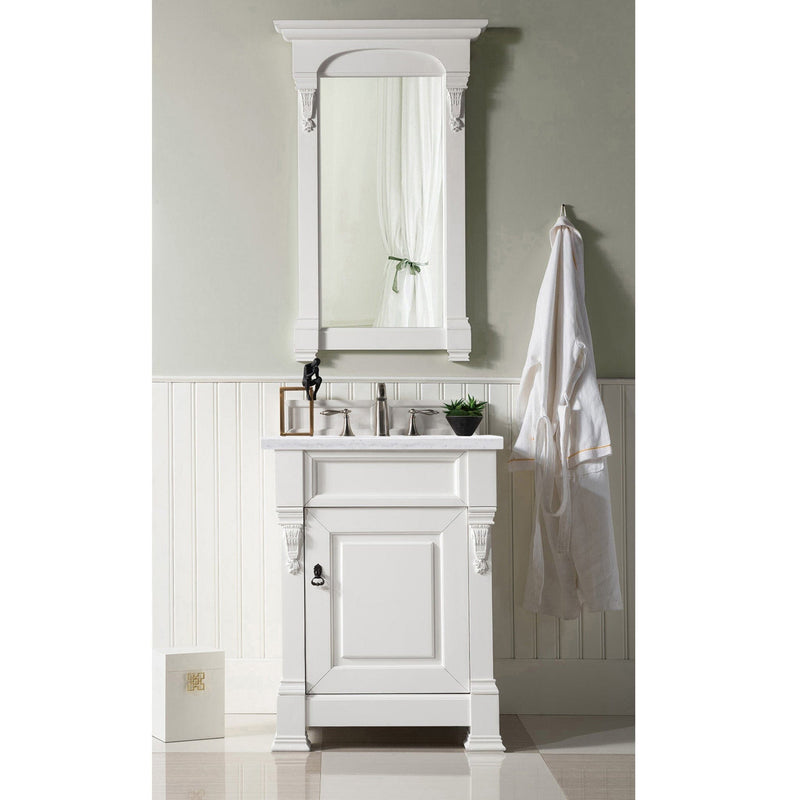 26" Brookfield Single Bathroom Vanity, Bright White w/ White Zeus Quartz Top