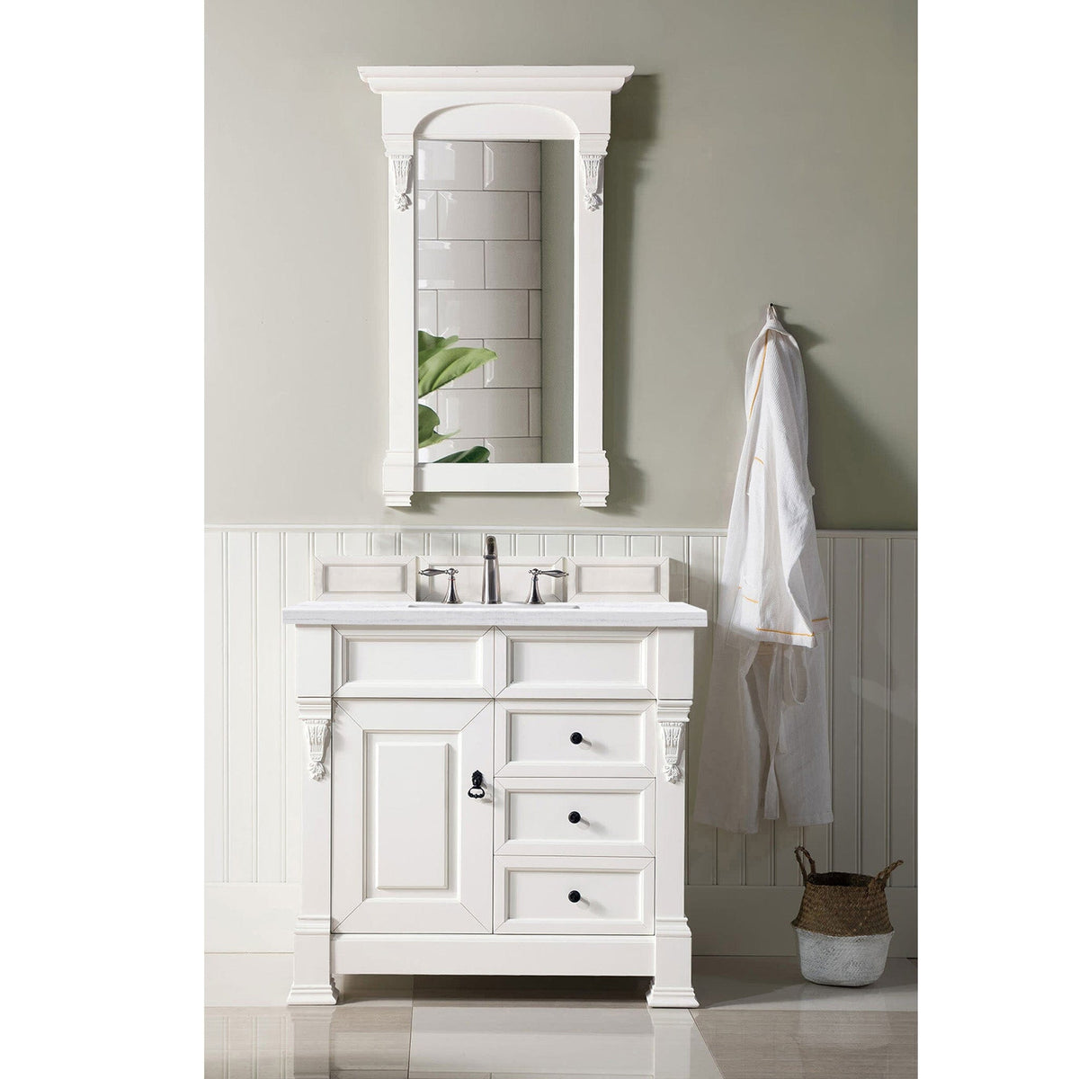 36" Brookfield Single Bathroom Vanity, Bright White w/ White Zeus Quartz top