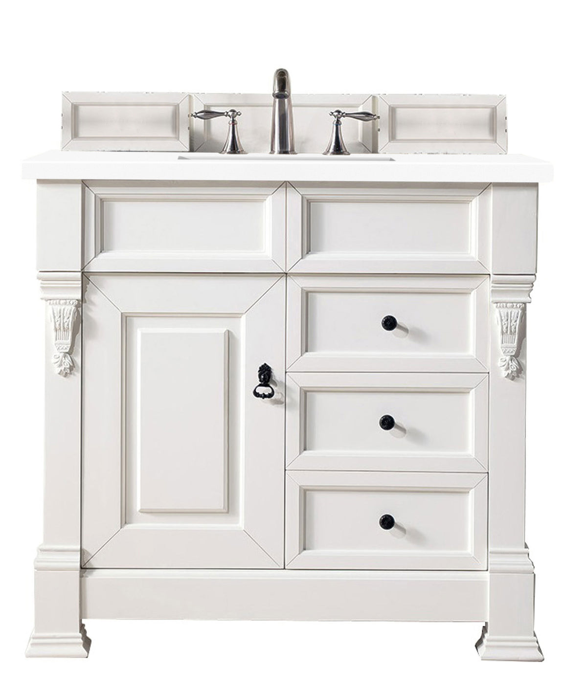 36" Brookfield Single Bathroom Vanity, Bright White w/ White Zeus Quartz top