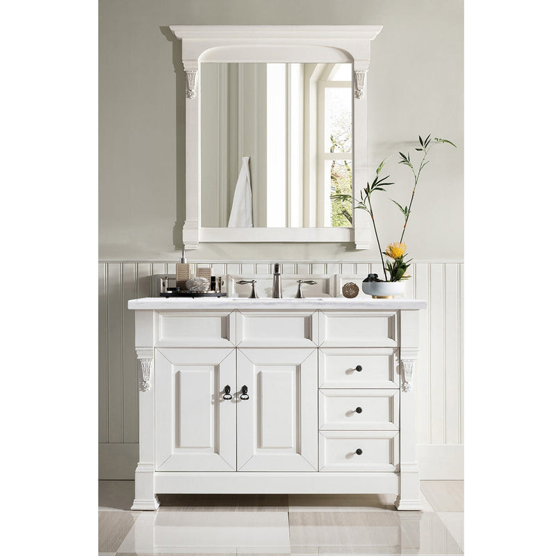 48" Brookfield Single Bathroom Vanity, Bright White w/ White Zeus Quartz Top