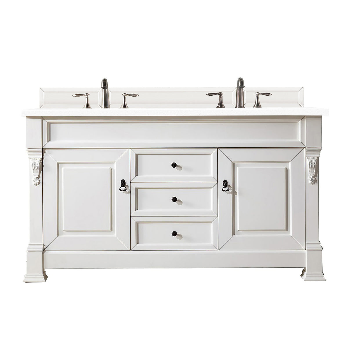 60" Brookfield Double Bathroom Vanity, Bright White w/ White Zeus Quartz Top