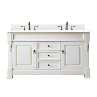 60" Brookfield Double Bathroom Vanity, Bright White w/ White Zeus Quartz Top