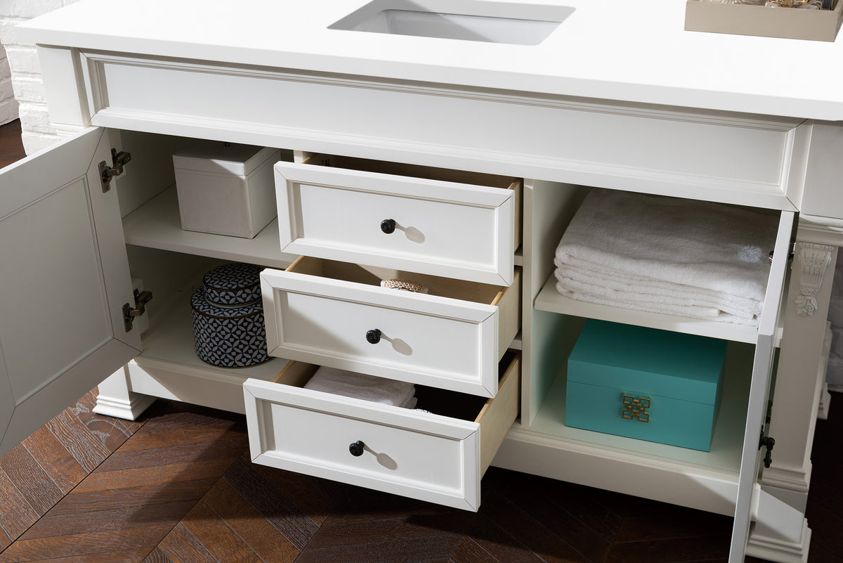 60" Brookfield Single Bathroom Vanity, Bright White w/ White Zeus Quartz Top