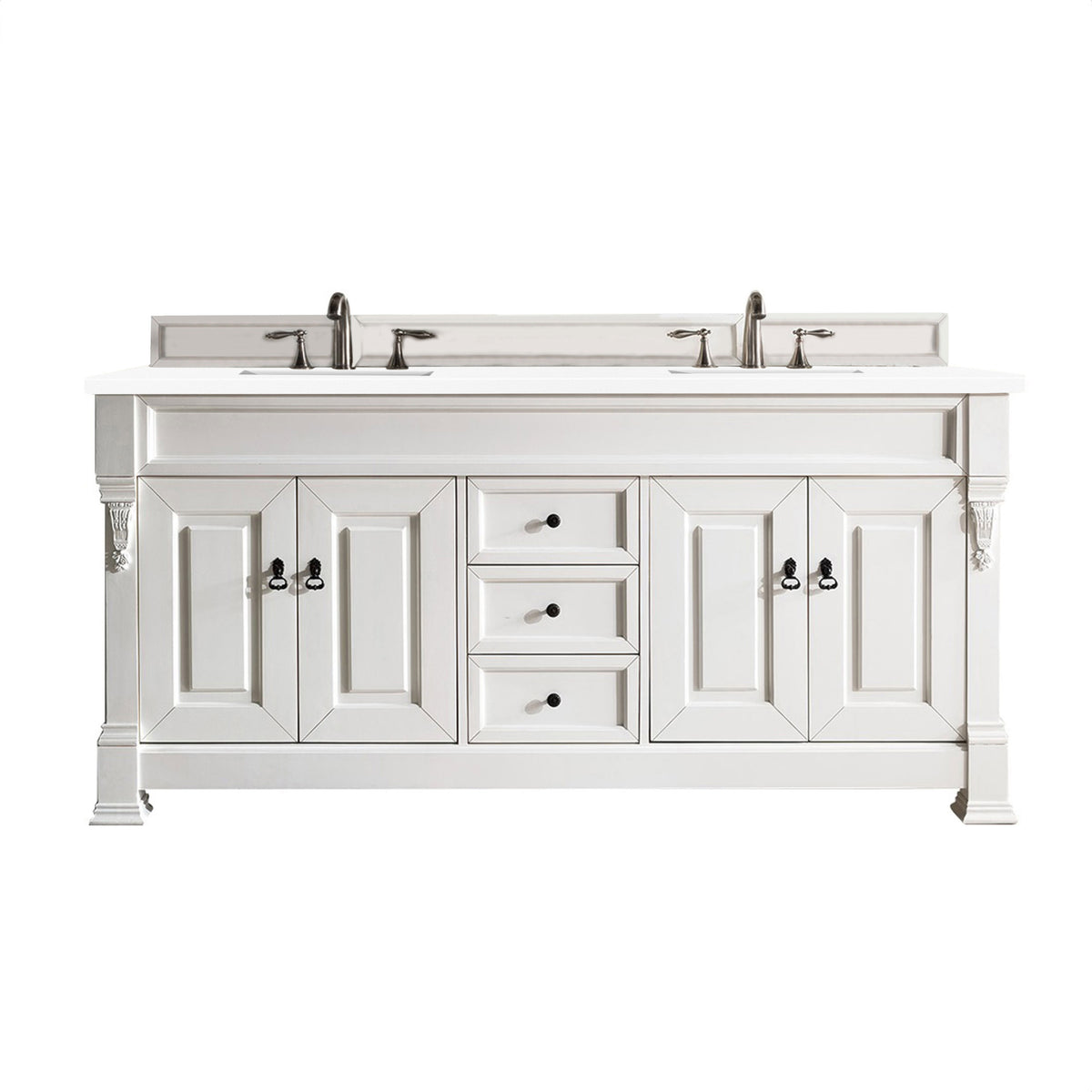 72" Brookfield Double Bathroom Vanity, Bright White w/ White Zeus Quartz Top