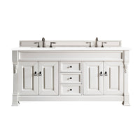 72" Brookfield Double Bathroom Vanity, Bright White w/ White Zeus Quartz Top