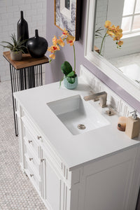 36" Bristol Single Bathroom Vanity, Bright White, w/ White Zeus Quartz Top