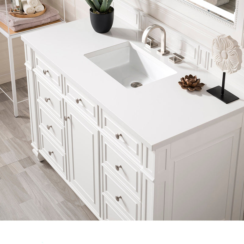 48" Bristol Single Bathroom Vanity, Bright White w/ White Zeus Quartz Top