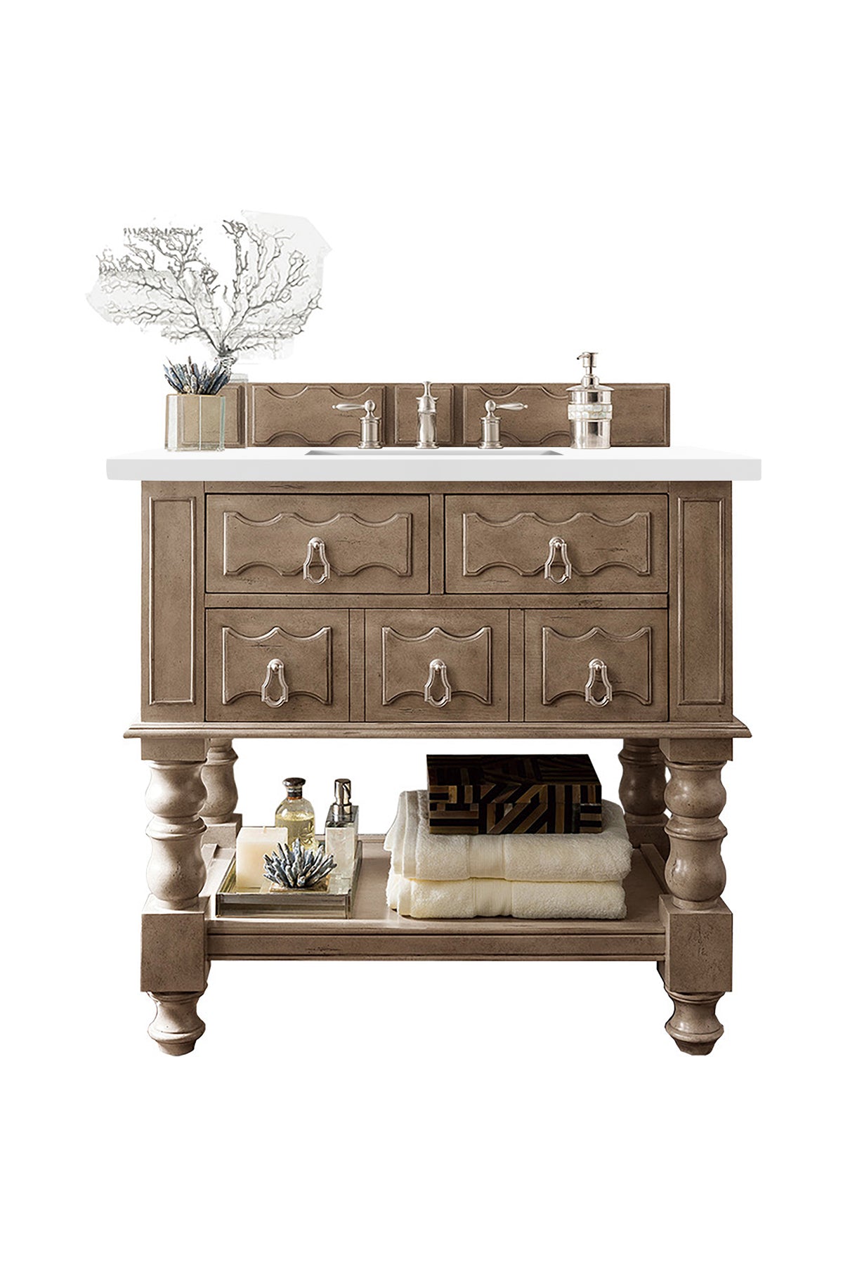 36" Castilian Single Bathroom Vanity, Empire Gray w/ White Zeus Quartz Top