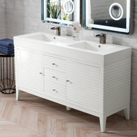 59" Linear Double Bathroom Vanity, Glossy White with Glossy White Composite Top