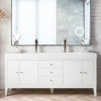 72" Linear Double Bathroom Vanity, Glossy White with Glossy White Composite Top