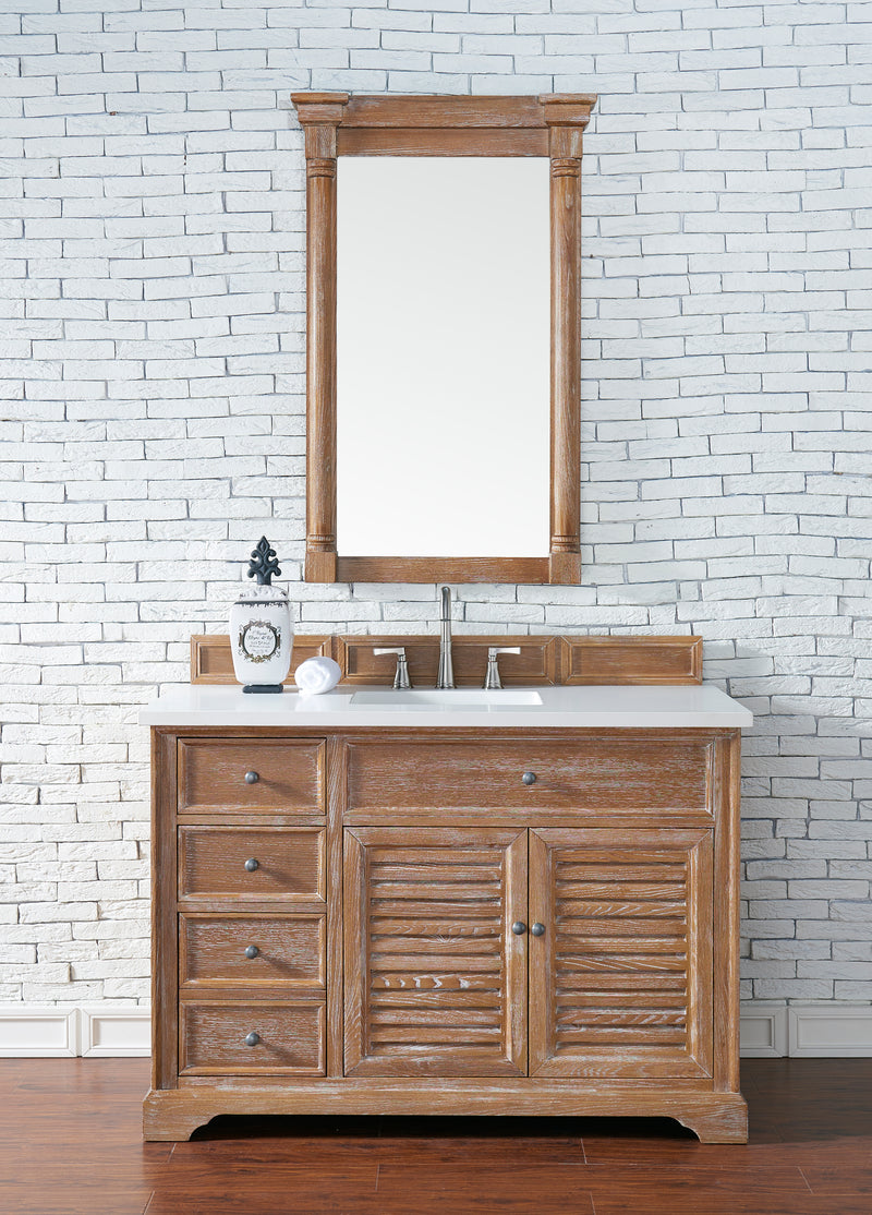 48" Savannah Single Bathroom Vanity, Driftwood w/ White Zeus Quartz Top