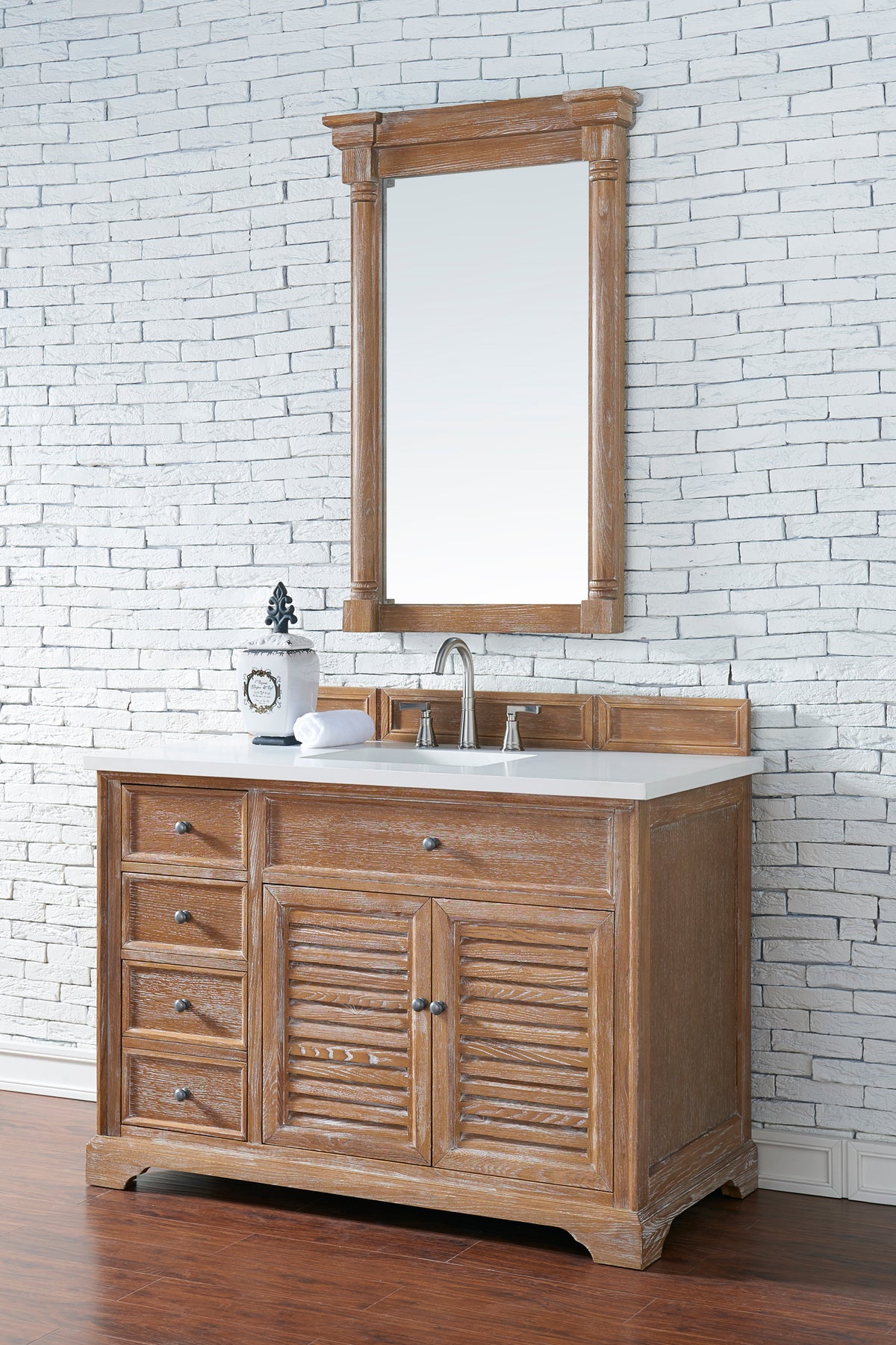 48" Savannah Single Bathroom Vanity, Driftwood w/ White Zeus Quartz Top
