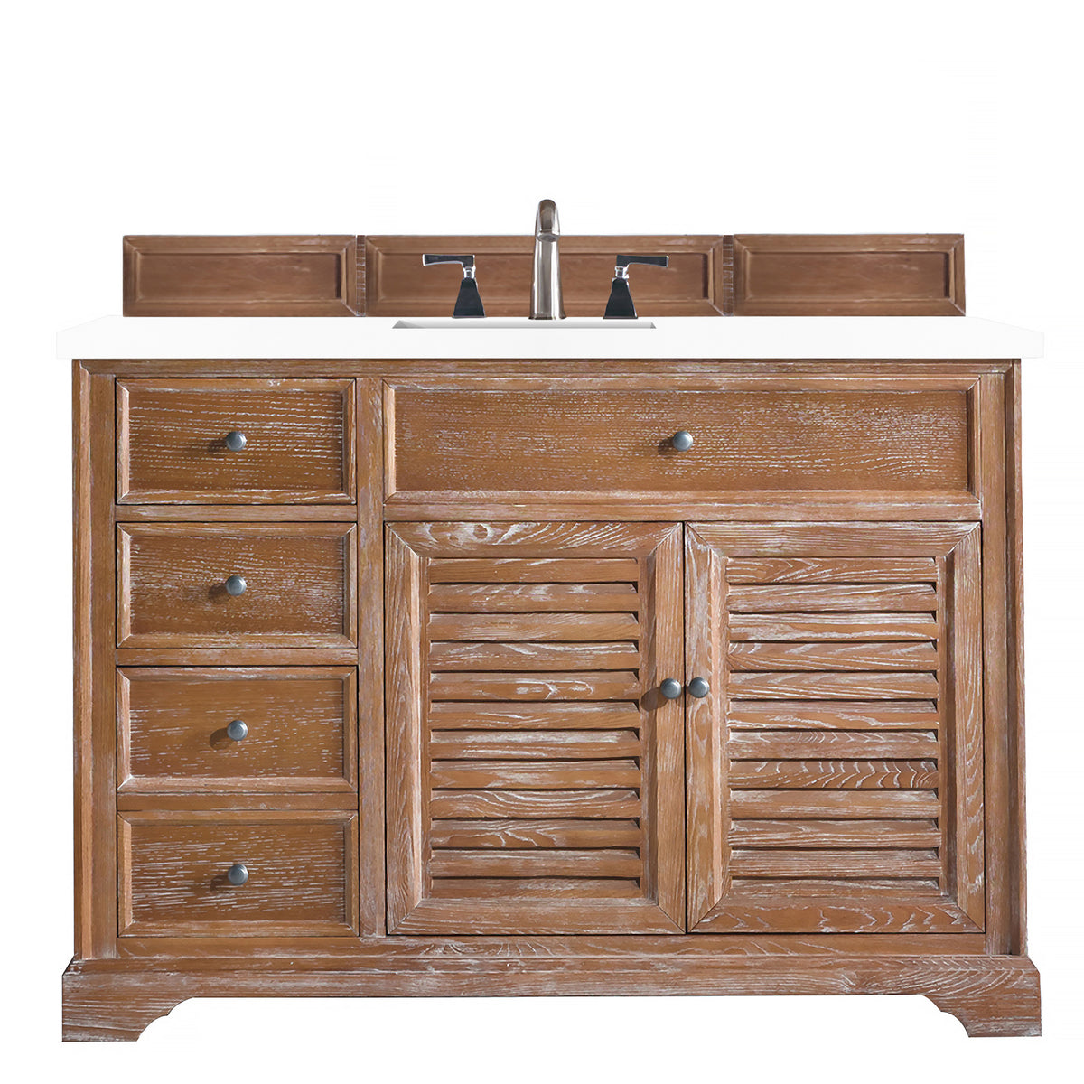48" Savannah Single Bathroom Vanity, Driftwood w/ White Zeus Quartz Top