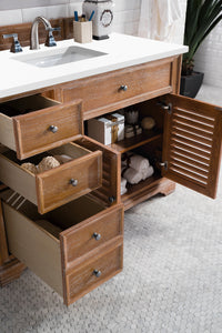 48" Savannah Single Bathroom Vanity, Driftwood w/ White Zeus Quartz Top