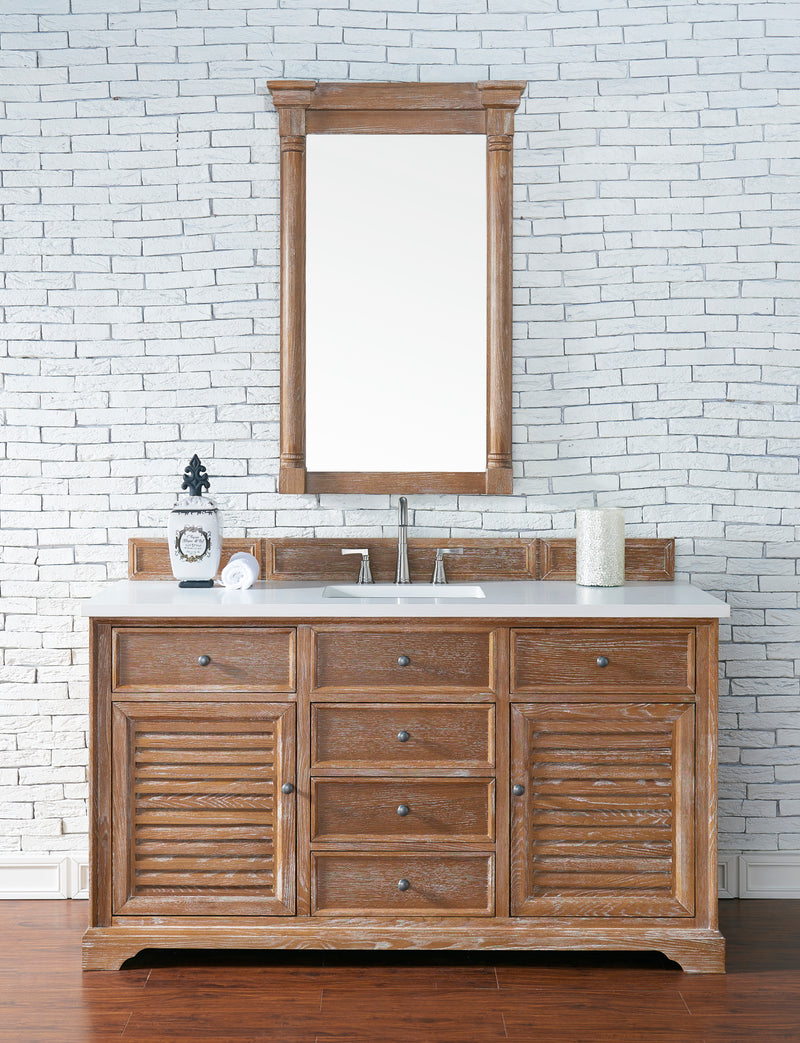 60" Savannah Single Bathroom Vanity, Driftwood w/ White Zeus Quartz Top