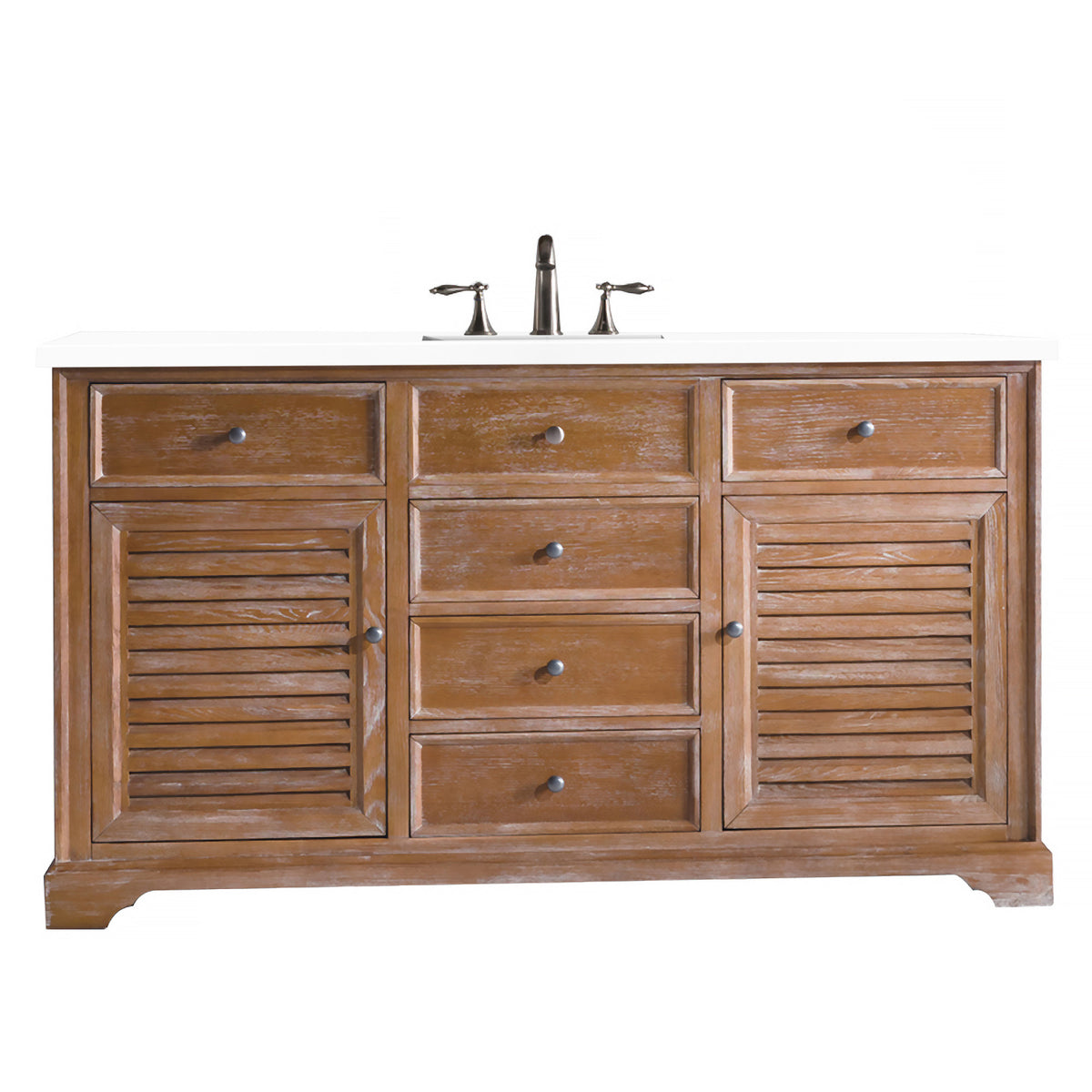 60" Savannah Single Bathroom Vanity, Driftwood w/ White Zeus Quartz Top
