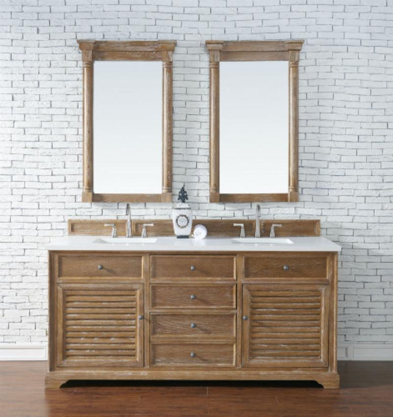 72" Savannah Double Bathroom Vanity, Driftwood w/ White Zeus Quartz Top