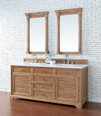 72" Savannah Double Bathroom Vanity, Driftwood w/ White Zeus Quartz Top