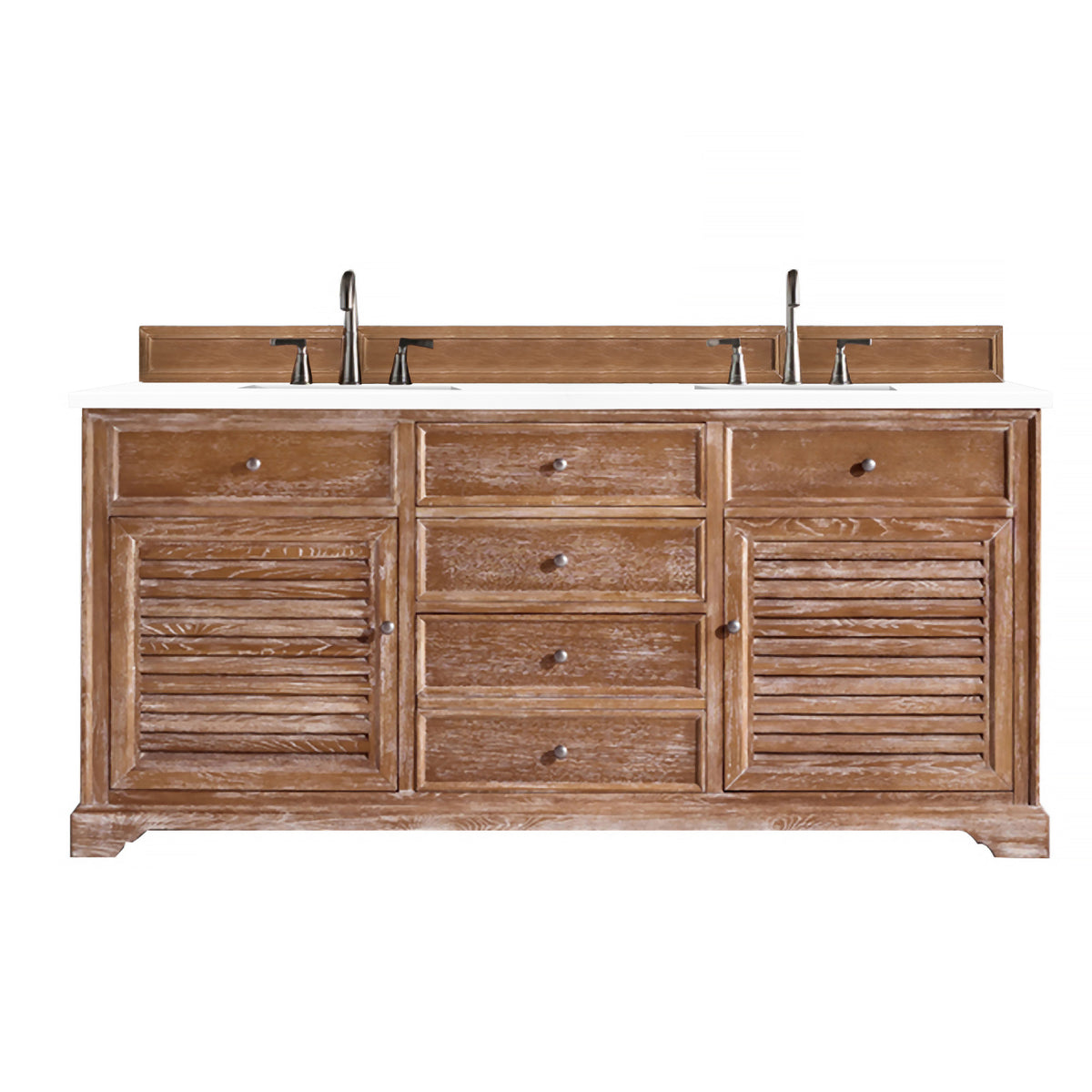 72" Savannah Double Bathroom Vanity, Driftwood w/ White Zeus Quartz Top