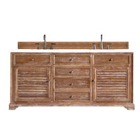 72" Savannah Double Bathroom Vanity, Driftwood w/ White Zeus Quartz Top