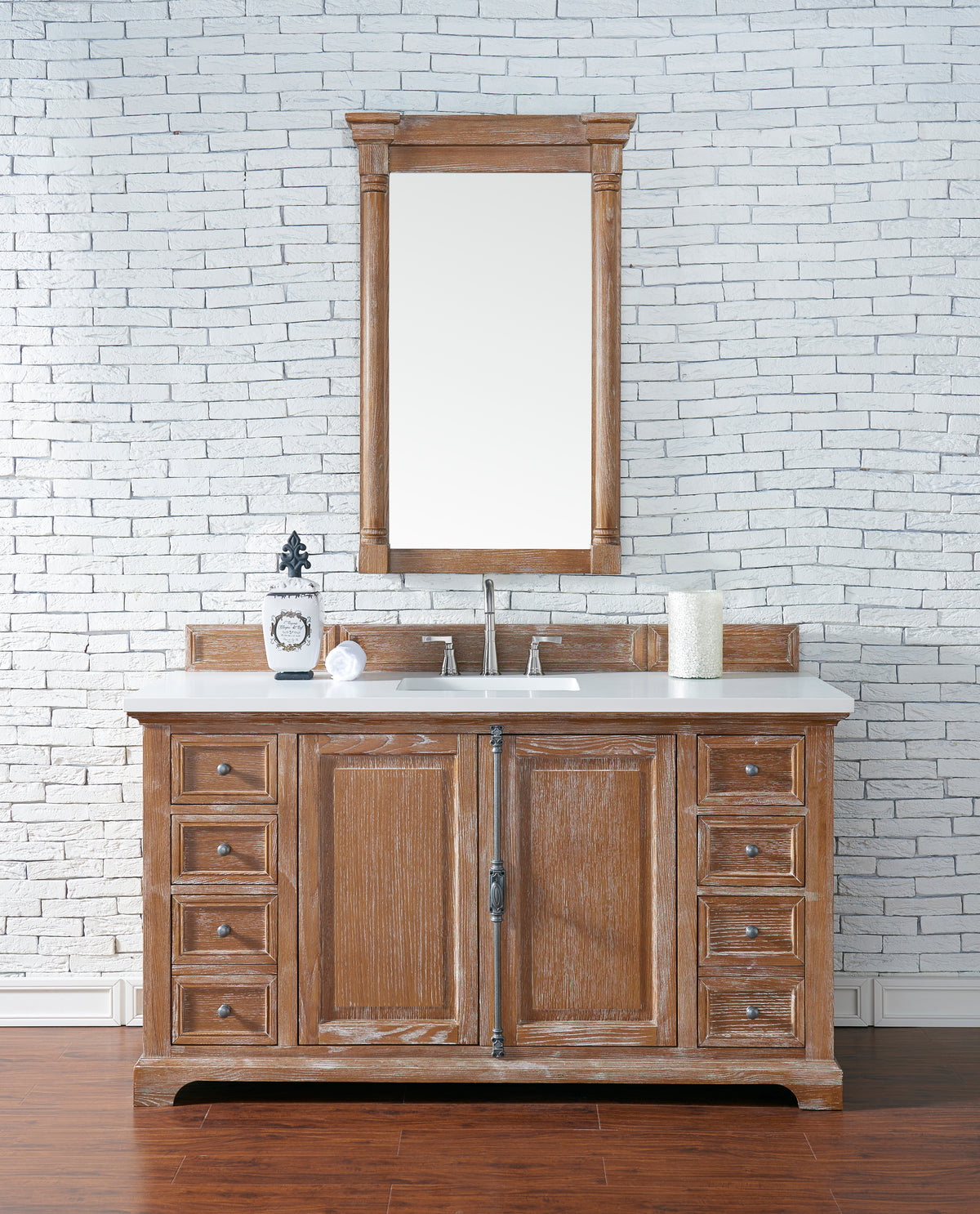 60" Providence Single Bathroom Vanity, Driftwood w/ White Zeus Quartz Top