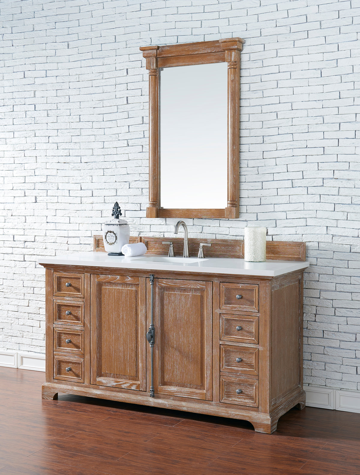60" Providence Single Bathroom Vanity, Driftwood w/ White Zeus Quartz Top