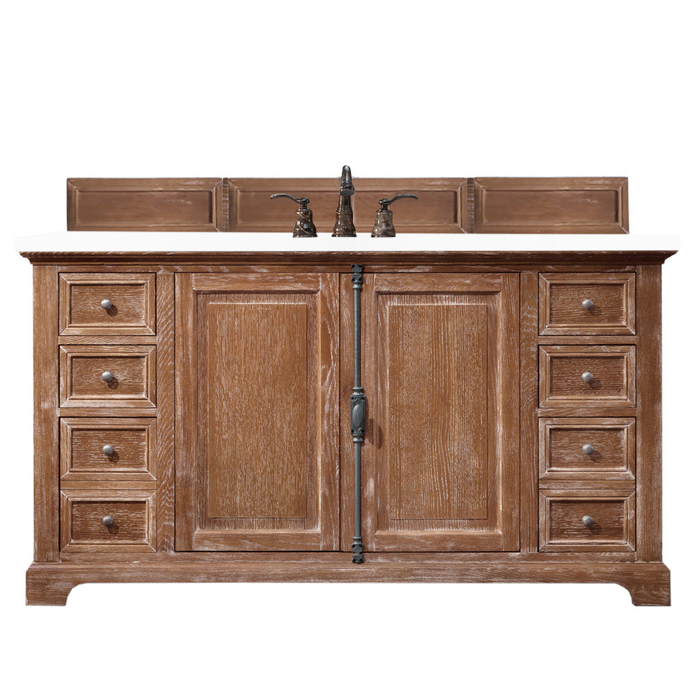 60" Providence Single Bathroom Vanity, Driftwood w/ White Zeus Quartz Top