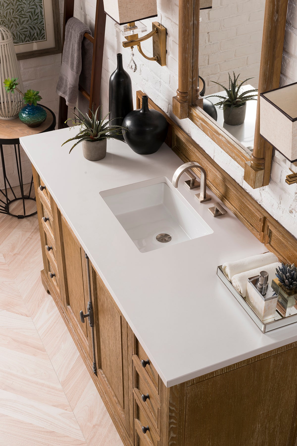 60" Providence Single Bathroom Vanity, Driftwood w/ White Zeus Quartz Top