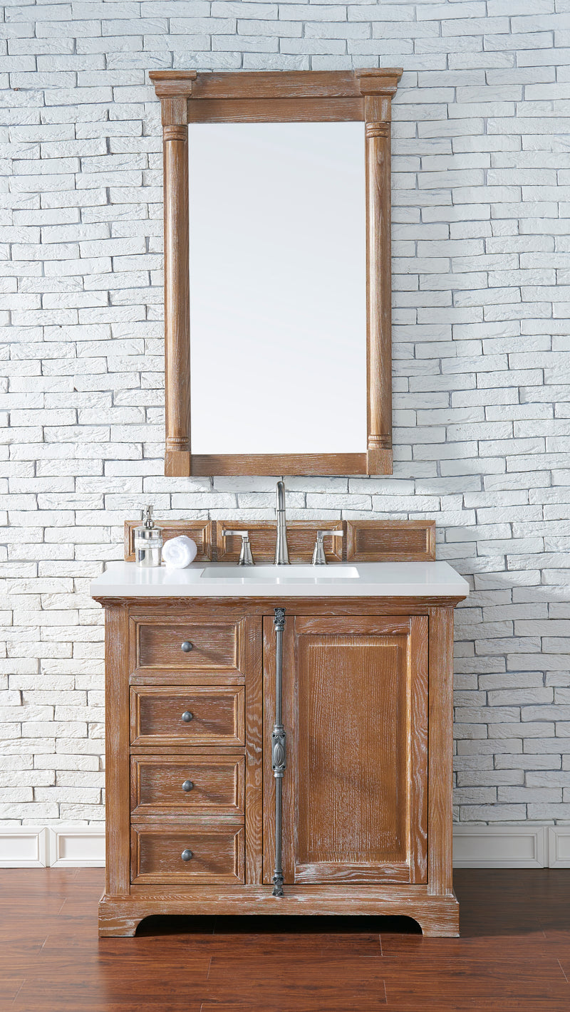 36" Providence Single Bathroom Vanity, Driftwood w/ White Zeus Quartz Top
