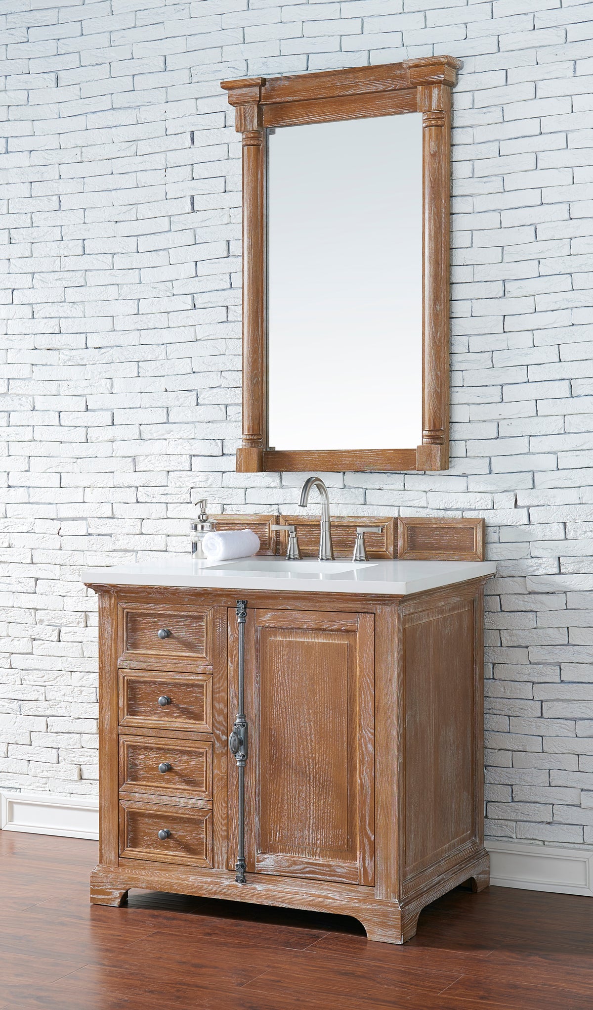 36" Providence Single Bathroom Vanity, Driftwood w/ White Zeus Quartz Top