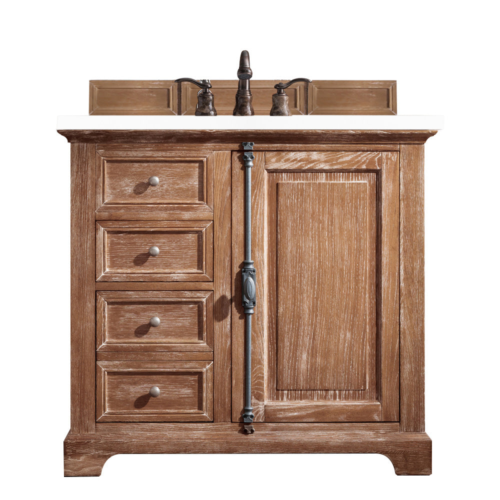 36" Providence Single Bathroom Vanity, Driftwood w/ White Zeus Quartz Top