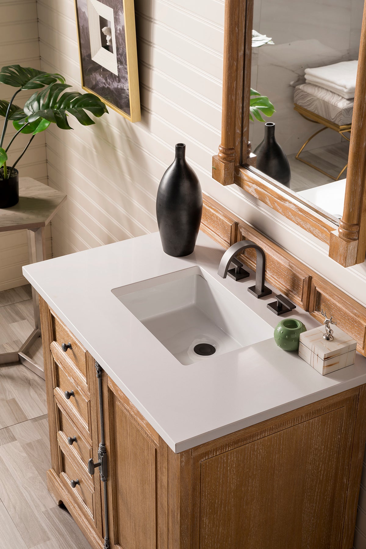 36" Providence Single Bathroom Vanity, Driftwood w/ White Zeus Quartz Top