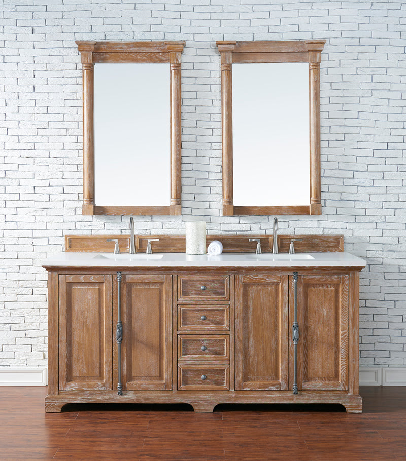 72" Providence Double Bathroom Vanity, Driftwood w/ White Zeus Quartz Top