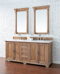 72" Providence Double Bathroom Vanity, Driftwood w/ White Zeus Quartz Top