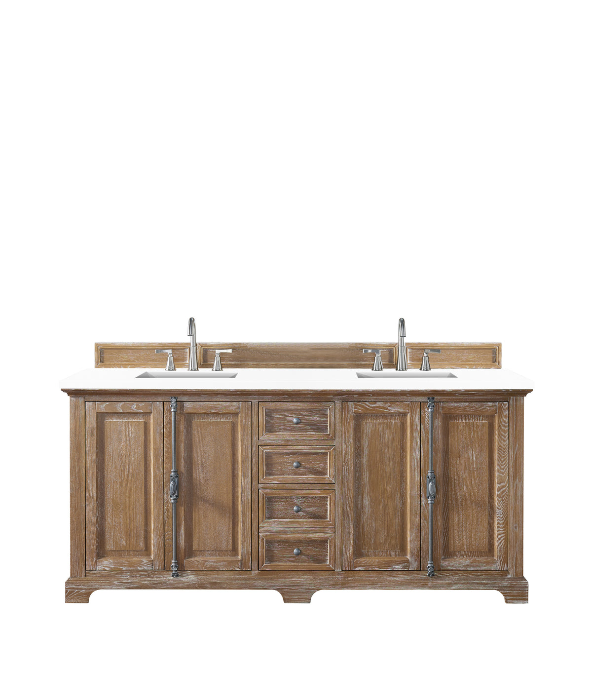 72" Providence Double Bathroom Vanity, Driftwood w/ White Zeus Quartz Top
