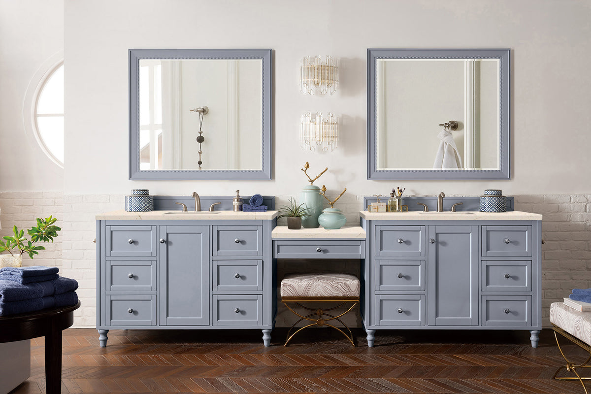 122" Copper Cove Encore Double Bathroom Vanity with Makeup Counter, Silver Gray