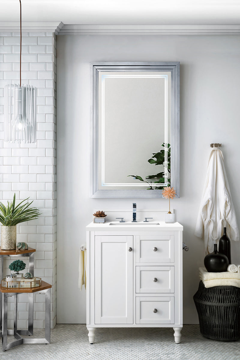 30" Copper Cove Encore Single Bathroom Vanity, Bright White w/ White Zeus Quartz Top